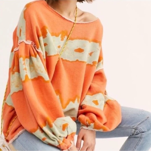 Free People Feels Right Pullover in Orange Tie Dye, Oversized, Slouchy, Size S - Picture 3 of 8
